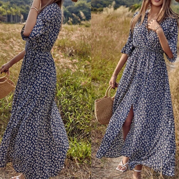 Boho gypsy floral split hem maxi dress - Picture 4 of 4